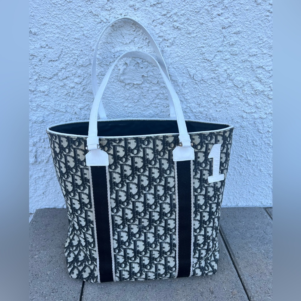 Dior Navy and White Signature Logo Tote